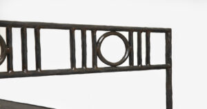 Close up of the Olympiade single day bed by Garouste Bonetti, produced in brown wrought iron, produced by the ironsmith of Diego Giacometti, 2024, bespoke